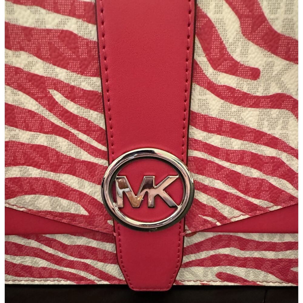 NWT Michael Kors Greenwich Zebra Print Crossbody Bag In Pink & White - Picture 2 of 5